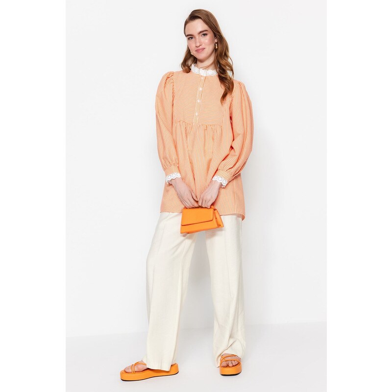 Trendyol Orange Lace Woven Seeerproof Plaid Tunic