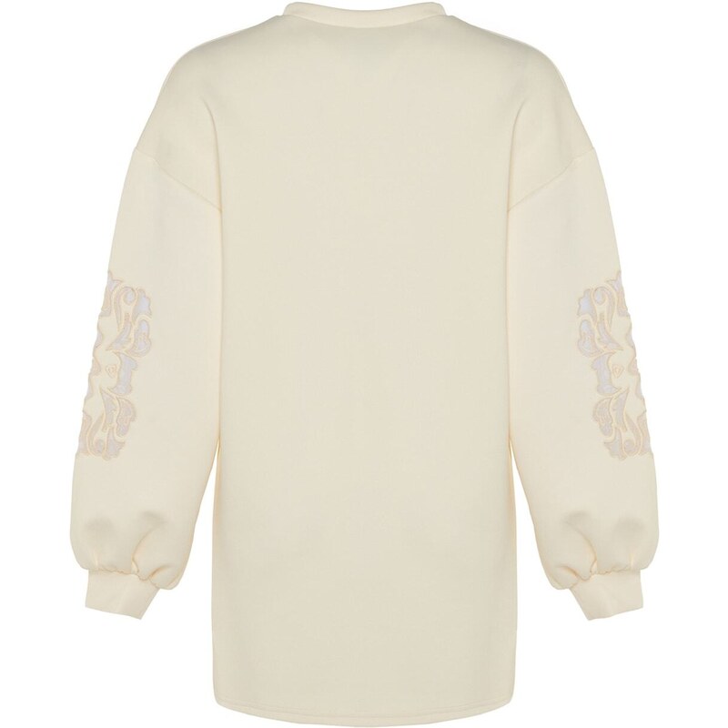 Trendyol Ecru Sleeve Embroidery Detailed Scuba Knitted Sweatshirt