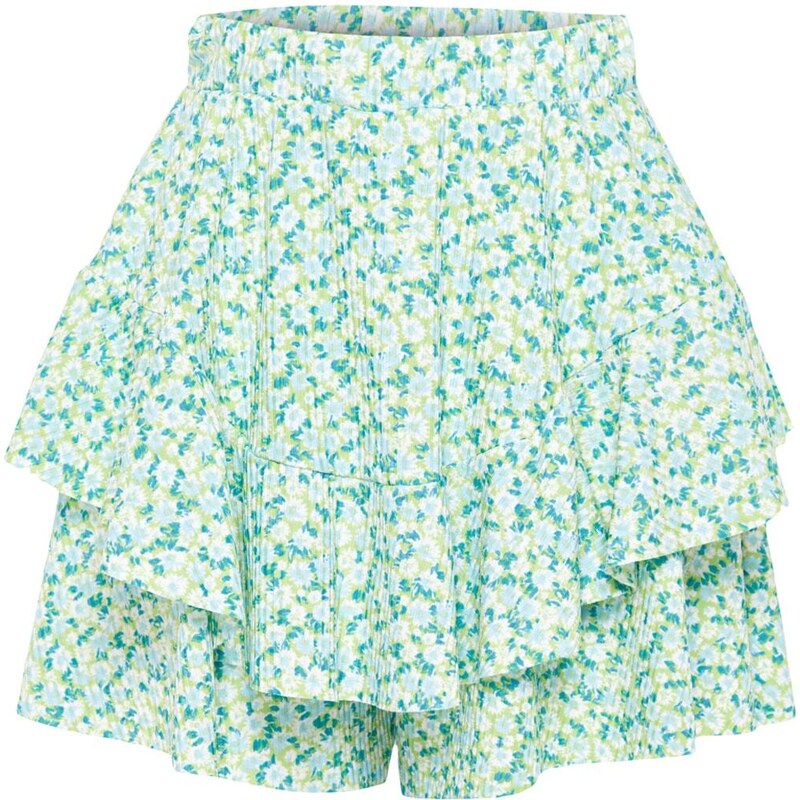 Trendyol Mint Ruffle Patterned High Waist Mini Knitted Shorts Skirt