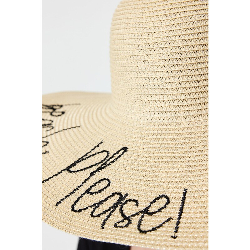 Trendyol Beige Women's Slogan Detailed Straw Flare Hat