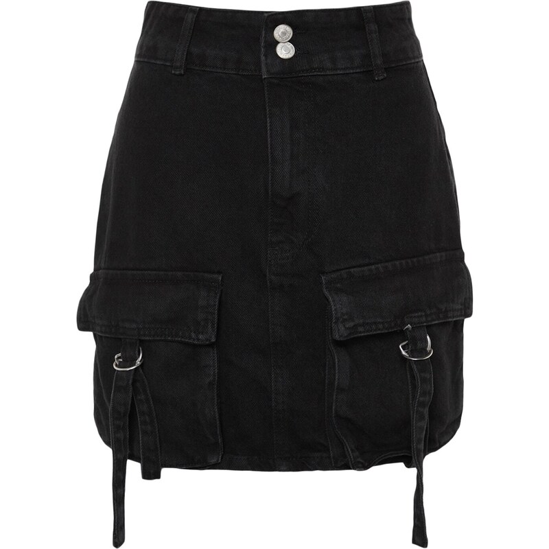 Trendyol Black Cargo Pocket Detailed High Waist Mini Denim Skirt