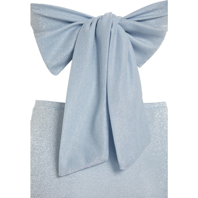 Trendyol modré vypasované maxi pletené vystřižené / okno plážové šaty