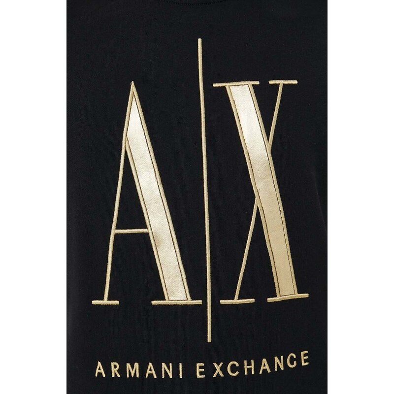 Bavlněná mikina Armani Exchange pánská, černá barva, s aplikací