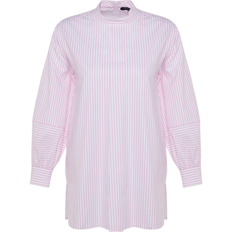 Trendyol Powder Gold Buttoned Striped Woven Cotton Tunic