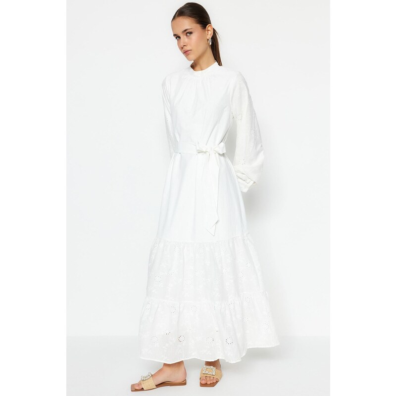 Trendyol White With Embroidery Detail, Lined Woven Dress