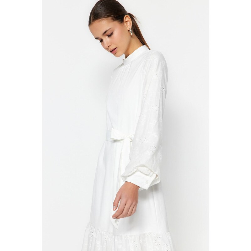 Trendyol White With Embroidery Detail, Lined Woven Dress