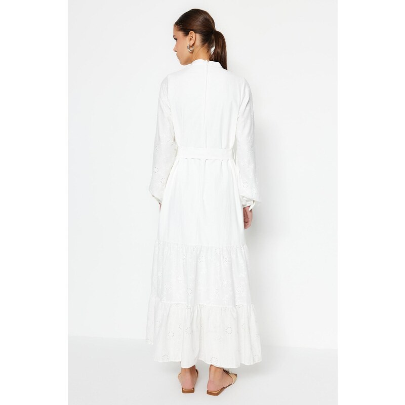 Trendyol White With Embroidery Detail, Lined Woven Dress