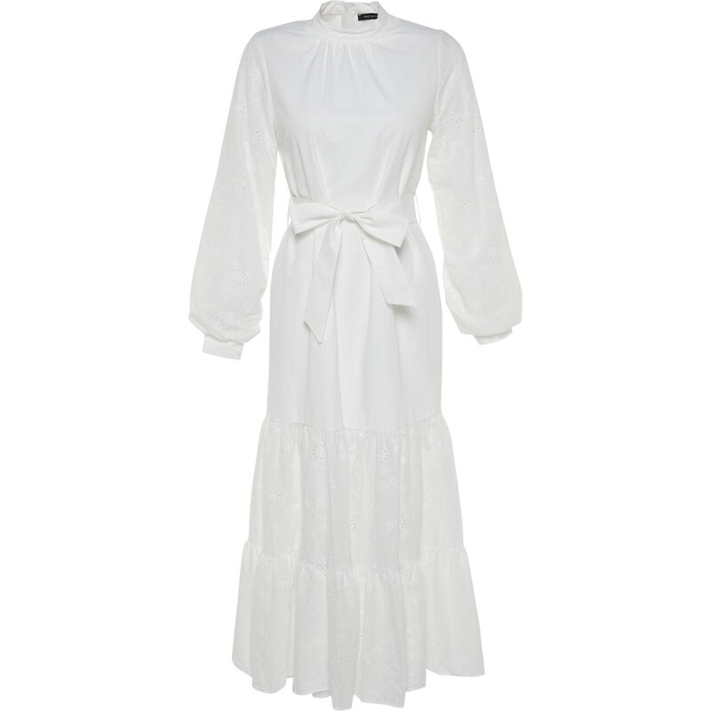 Trendyol White With Embroidery Detail, Lined Woven Dress