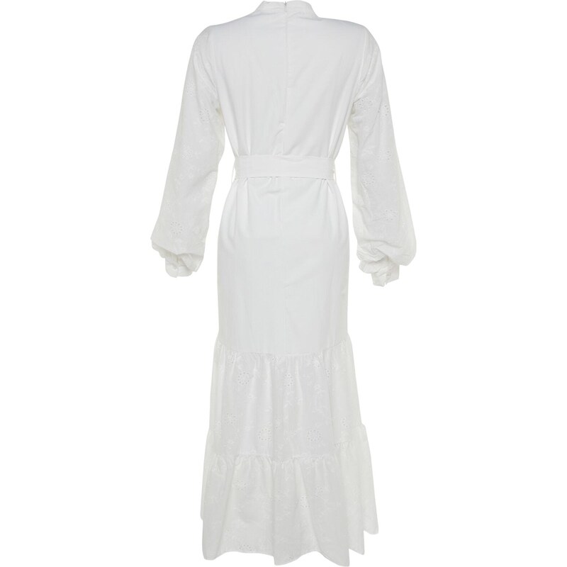 Trendyol White With Embroidery Detail, Lined Woven Dress