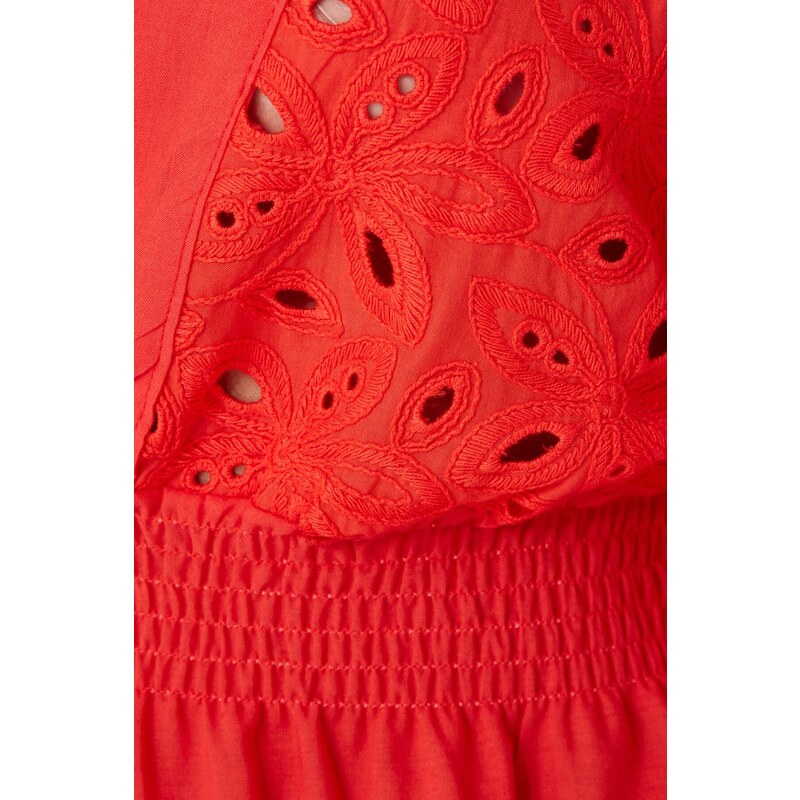 Trendyol červené mini tkané krajkové 100% bavlněné plážové šaty