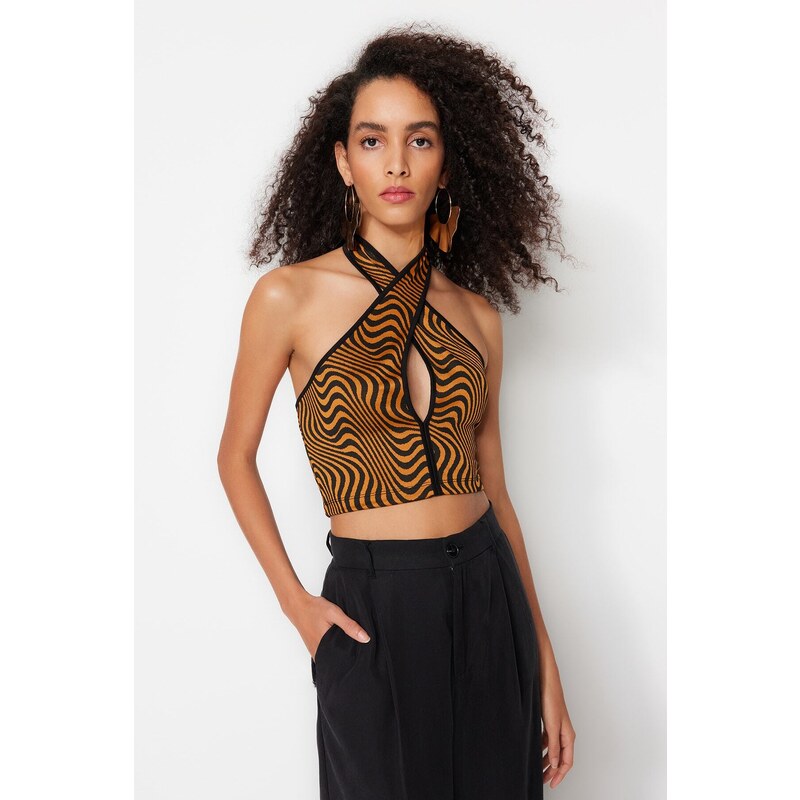 Trendyol Multi Color Crop Knitted Window/Cut Out Detailed Animal Print Bustier