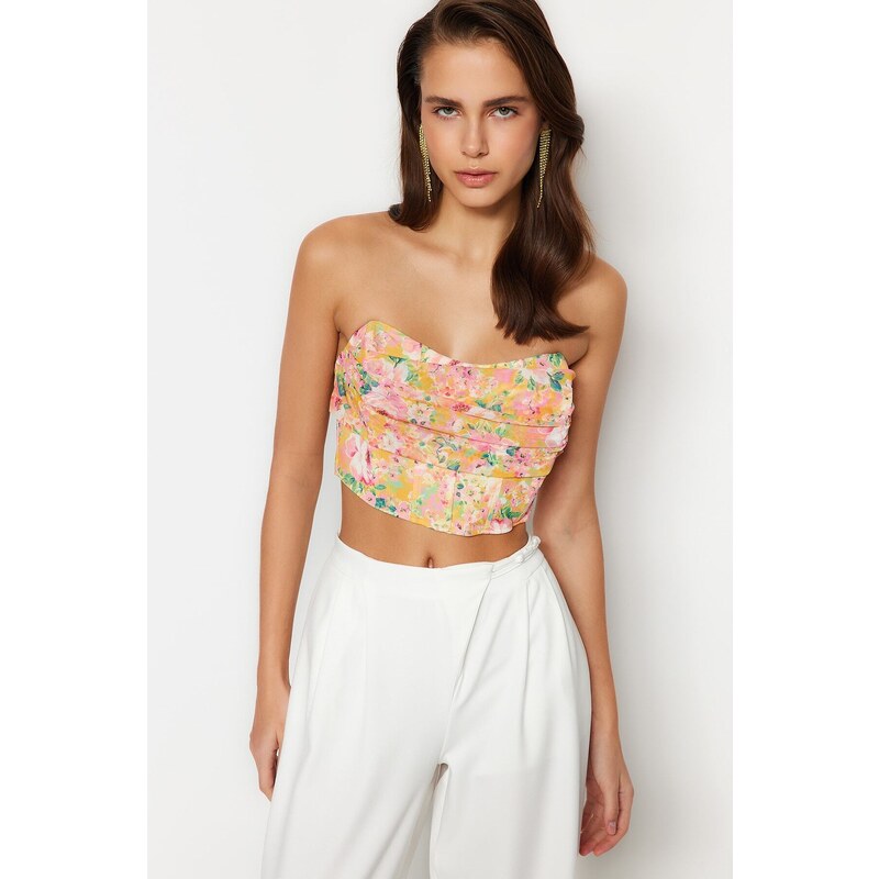 Trendyol Multi Color Floral Printed Tulle Bustier