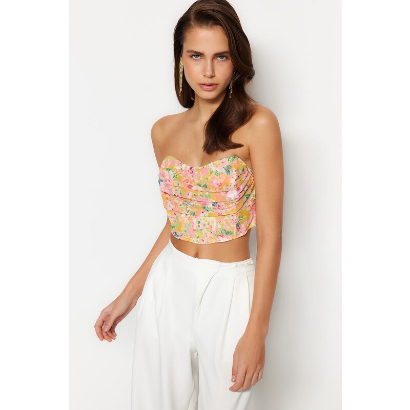 Trendyol Multi Color Floral Printed Tulle Bustier