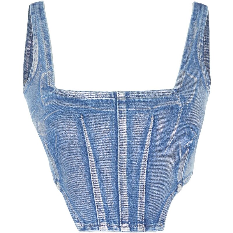 Trendyol Blue Foil Printed Denim Bustier