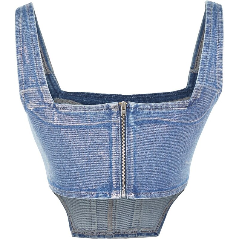 Trendyol Blue Foil Printed Denim Bustier