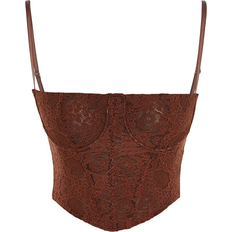 Trendyol Brown Crop Lined Corset Detailed Lace Bustier