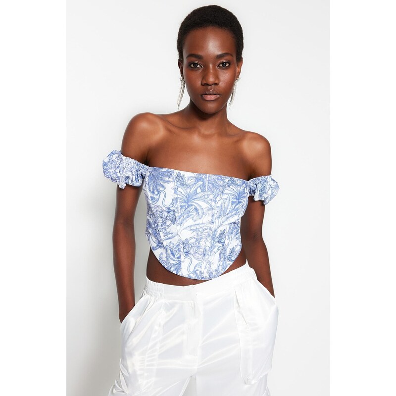 Trendyol Multicolored Crop Lined Corset Detailed Floral