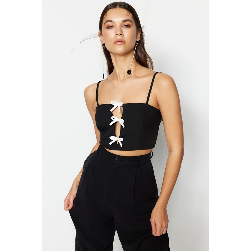 Trendyol Black Crop Lined Woven Window/Cut Out Detailed Bustier