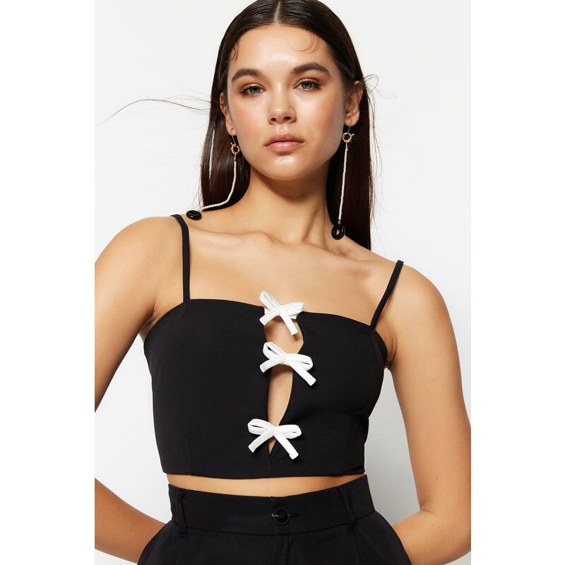 Trendyol Black Crop Lined Woven Window/Cut Out Detailed Bustier