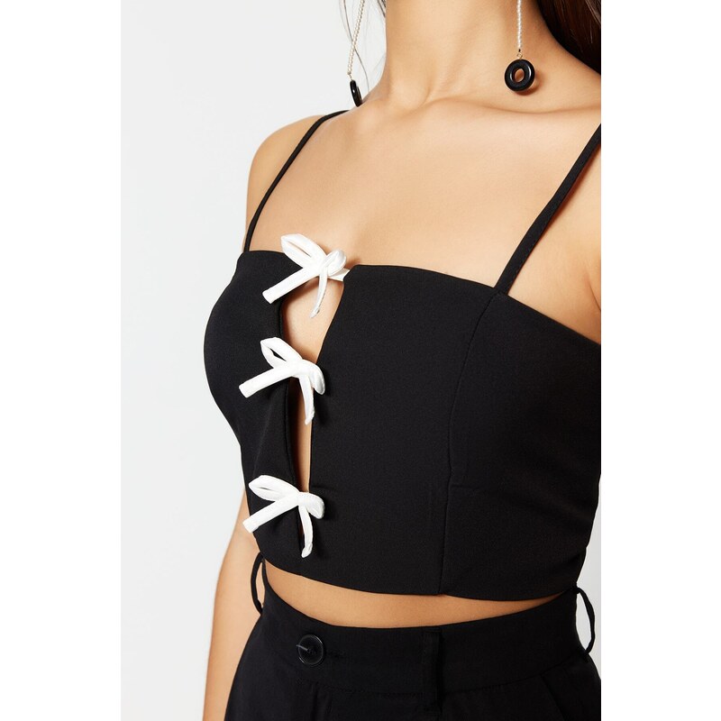 Trendyol Black Crop Lined Woven Window/Cut Out Detailed Bustier