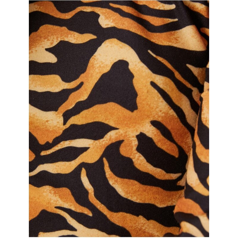 Koton Mini Zimní Tužkové Šaty Leopard Vzorované Vysoký Výstřih Dlouhý rukáv