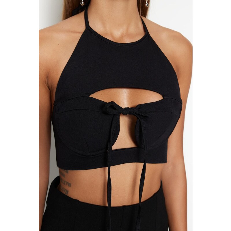 Trendyol Black Crop Woven Window/Cut Out Detailed Bustier