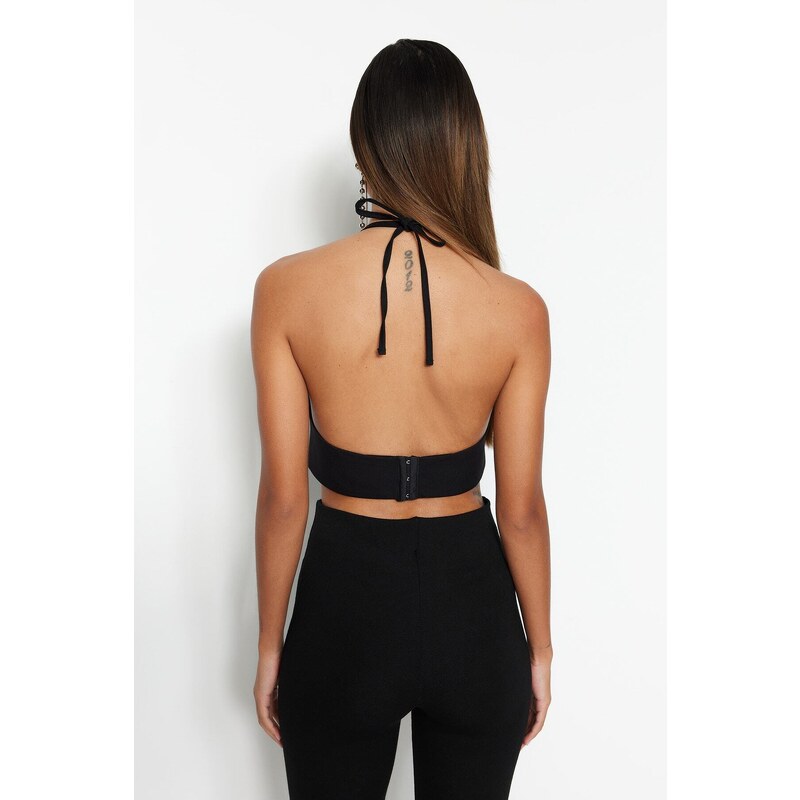 Trendyol Black Crop Woven Window/Cut Out Detailed Bustier