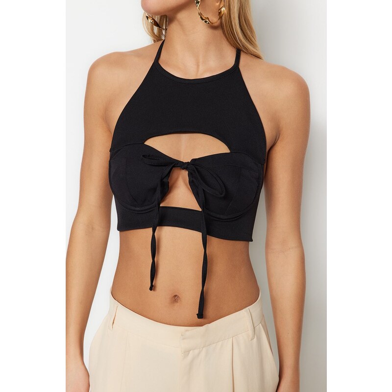 Trendyol Black Crop Woven Window/Cut Out Detailed Bustier