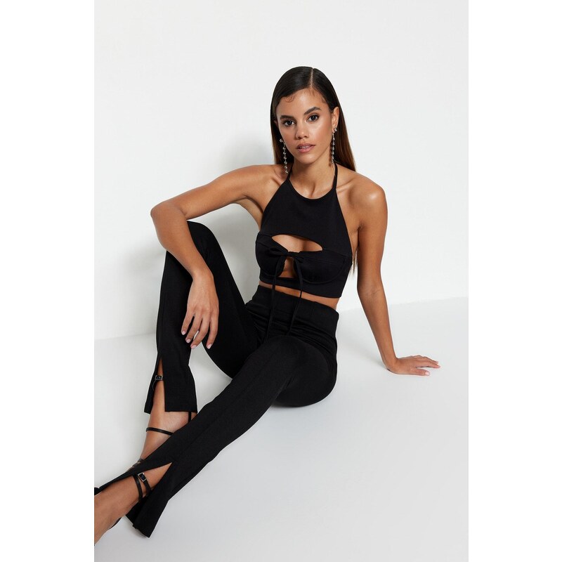 Trendyol Black Crop Woven Window/Cut Out Detailed Bustier