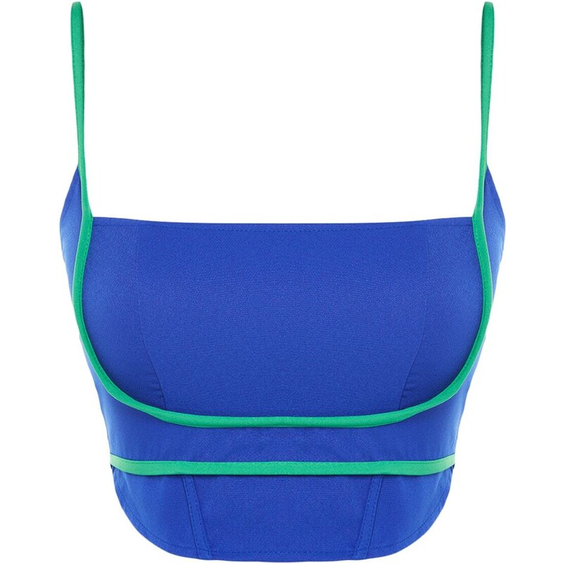 Trendyol Blue-Green Crop Weave Trim Bustier