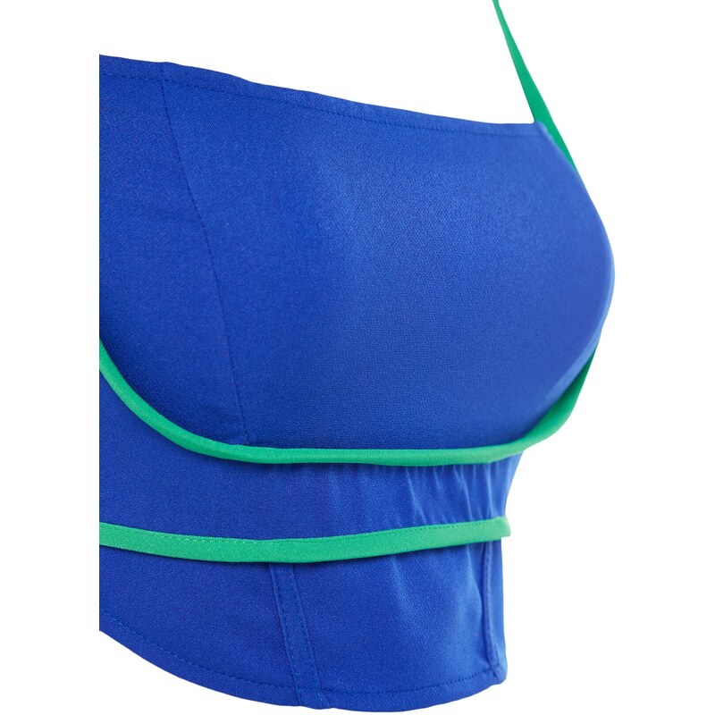 Trendyol Blue-Green Crop Weave Trim Bustier