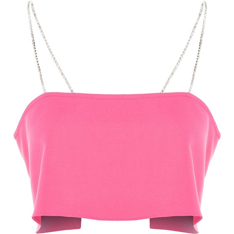 Trendyol Pink Crop Knitted Bustier with Shiny Stones