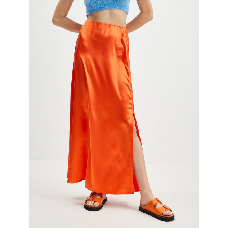 Oranžová saténová maxi sukně VILA Ella 106951206