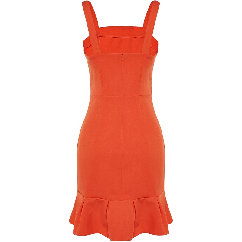 Trendyol Oranžová Plisované A-Linie/Alarm Form Mini tkané šaty