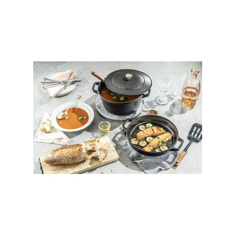 Staub Cocotte 2 dílná sada litinového hrnce a pánve 24 cm, černá, 14562423