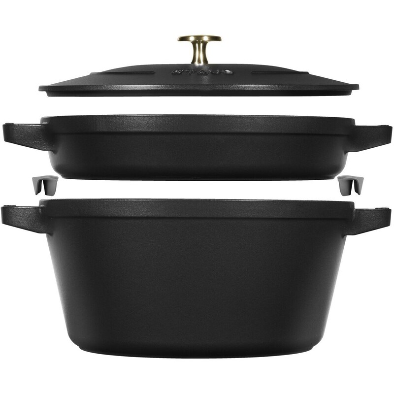 Staub Cocotte 2 dílná sada litinového hrnce a pánve 24 cm, černá, 14562423