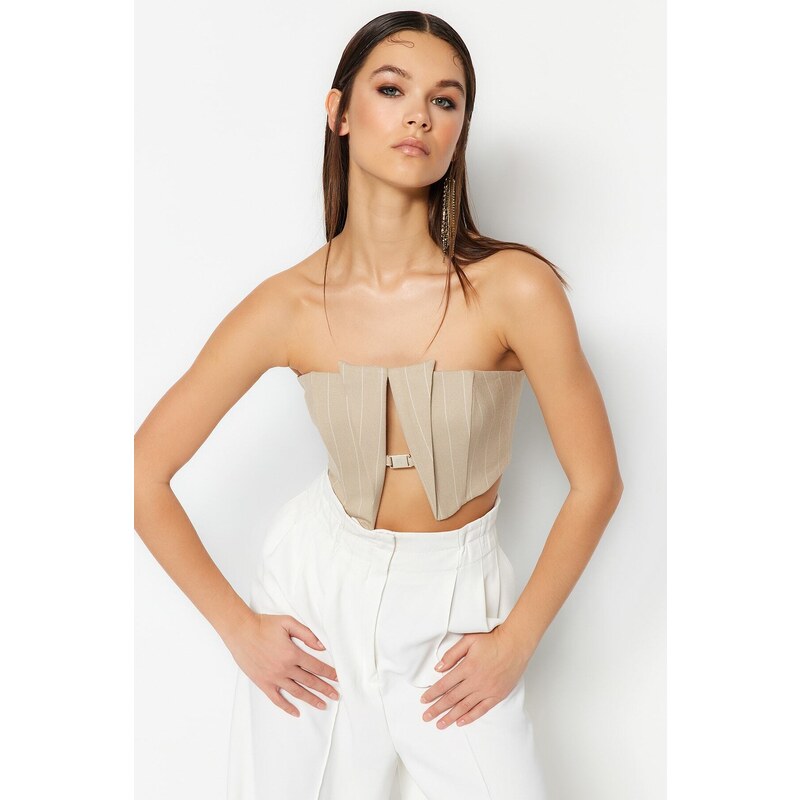 Trendyol Beige Crop Lined Woven Accessoried Bustier