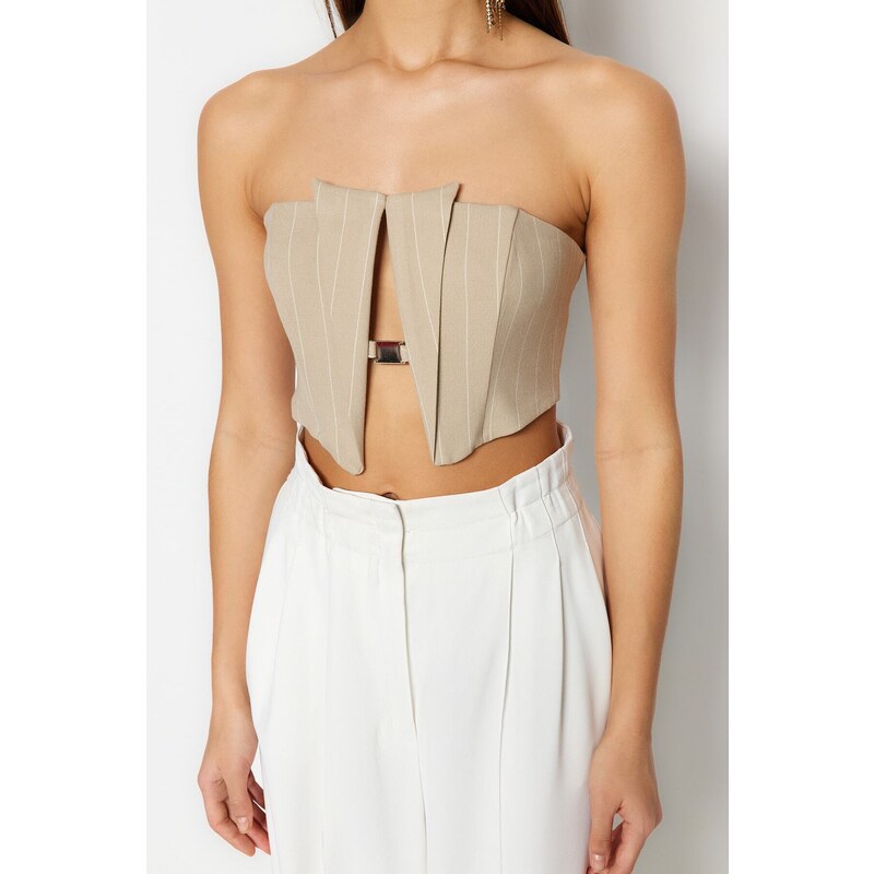 Trendyol Beige Crop Lined Woven Accessoried Bustier