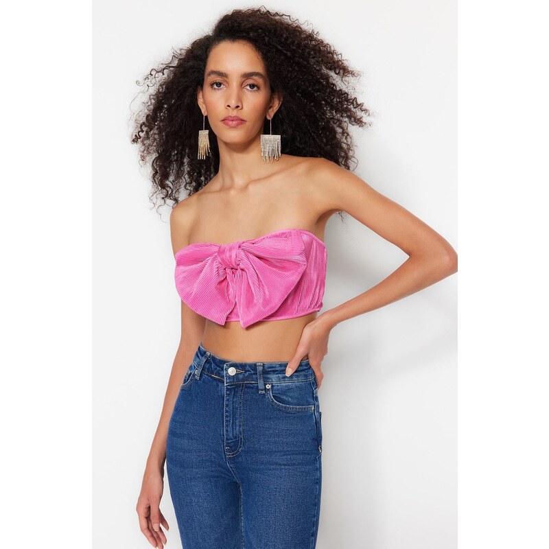 Trendyol Pink Crop Knitted Textured Bustier