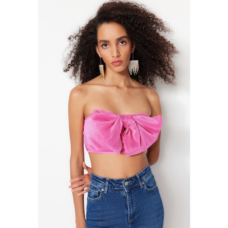 Trendyol Pink Crop Knitted Textured Bustier