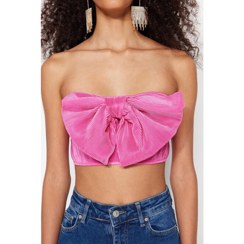 Trendyol Pink Crop Knitted Textured Bustier