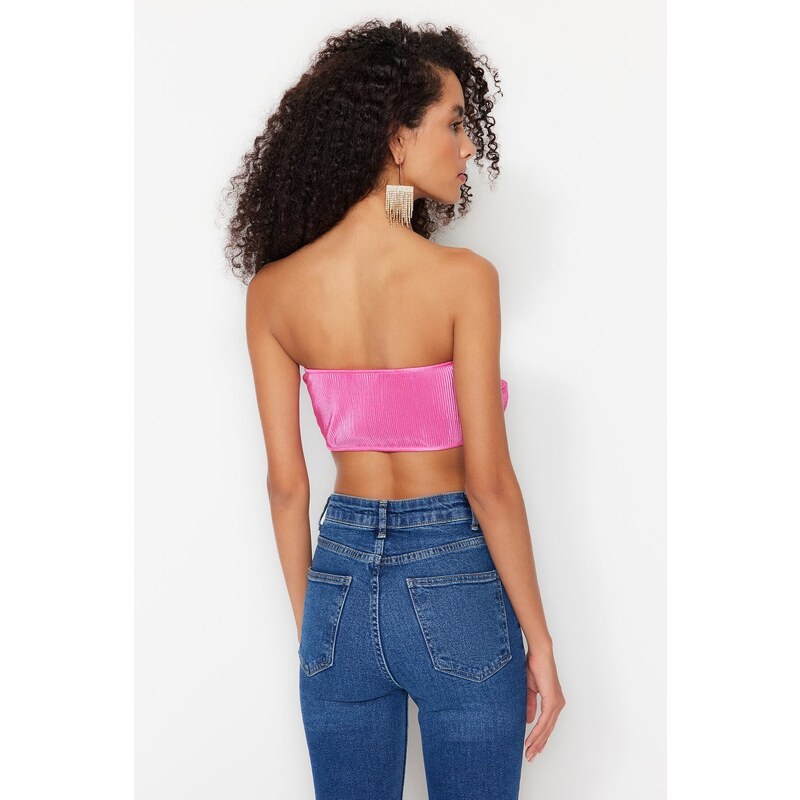 Trendyol Pink Crop Knitted Textured Bustier