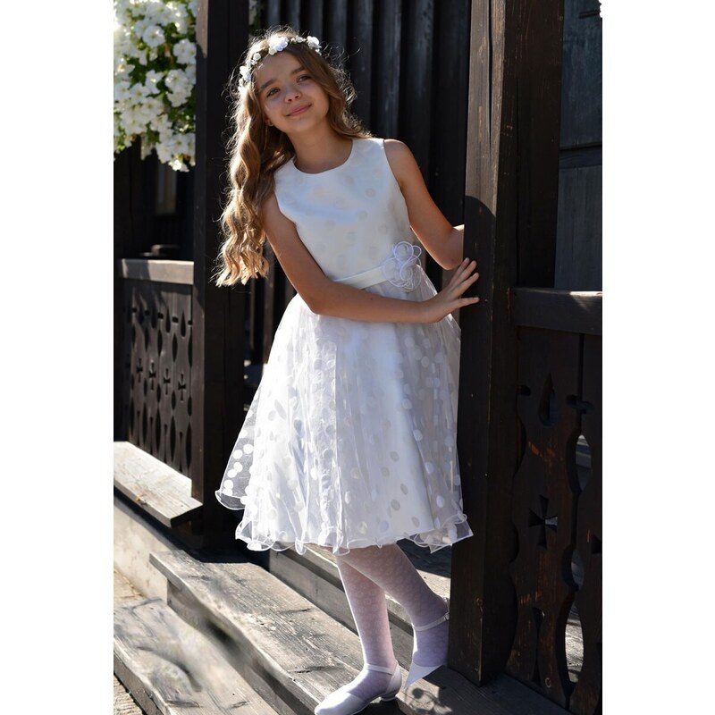 Dívčí luxusní šaty Blanka GRA - 147 smetanové