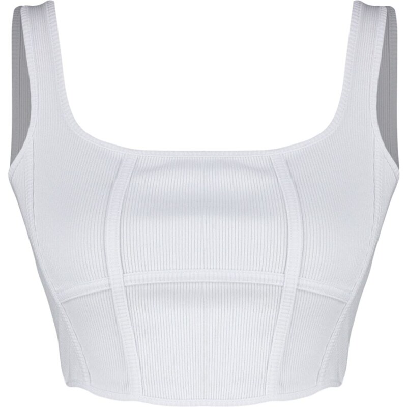 Trendyol White Corset Detail Fitted/Simple Crop Square Collar Ribbed Flexible Knitted Bustier