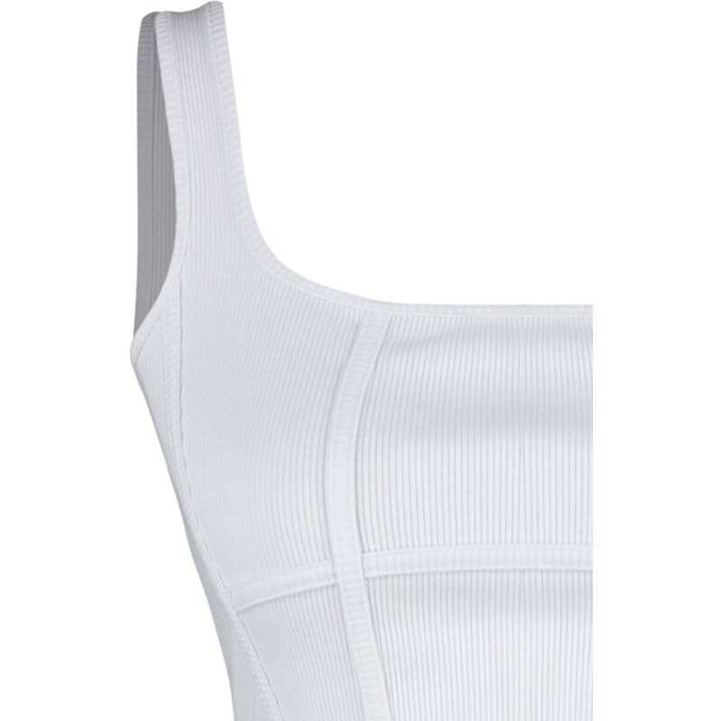 Trendyol White Corset Detail Fitted/Simple Crop Square Collar Ribbed Flexible Knitted Bustier