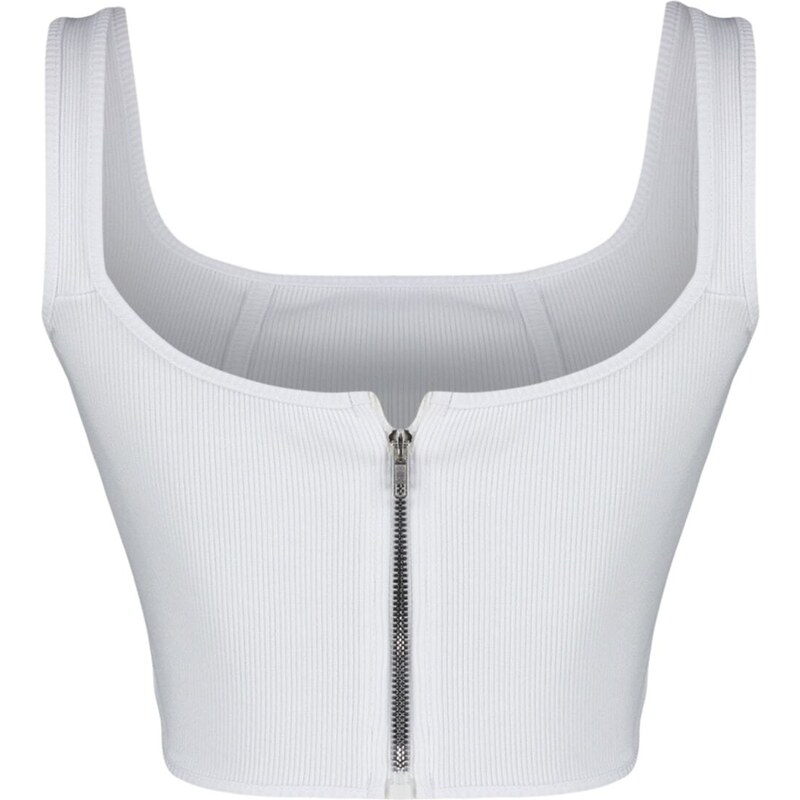 Trendyol White Corset Detail Fitted/Simple Crop Square Collar Ribbed Flexible Knitted Bustier