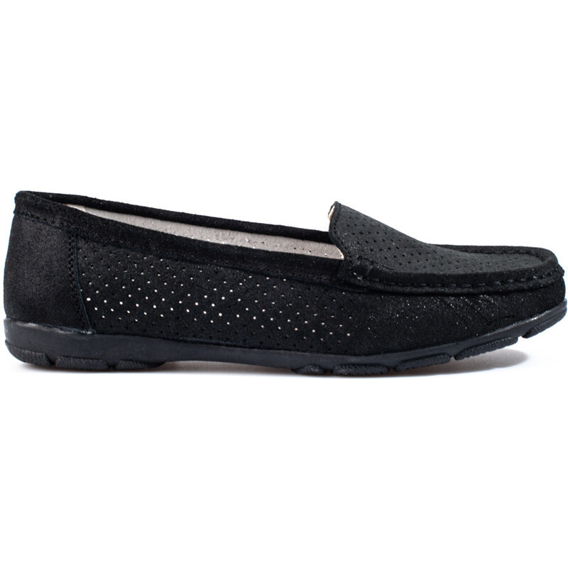 Vinceza Black Women's Leather Loafers
