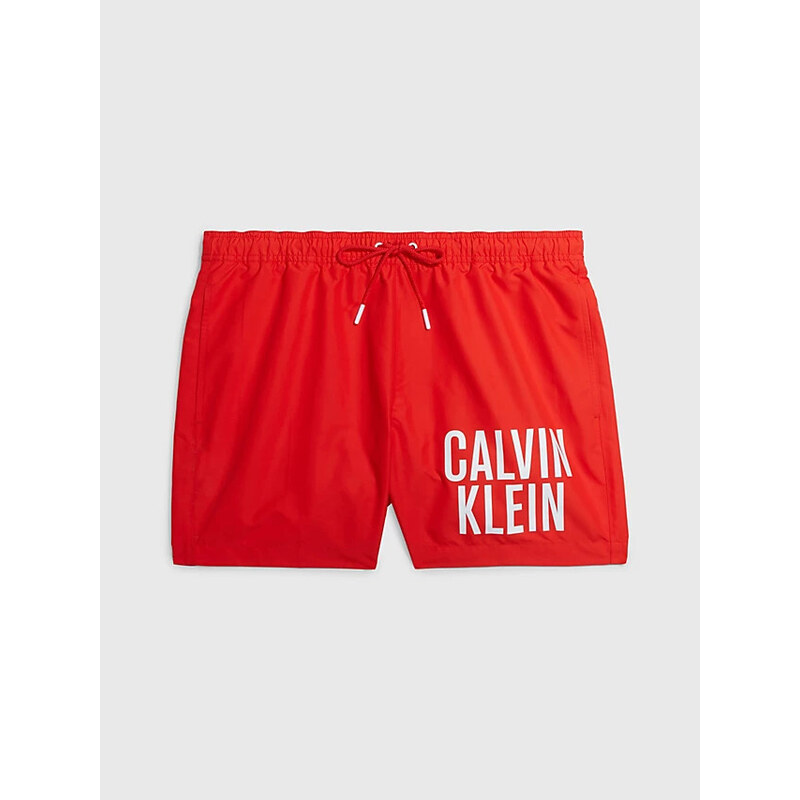 Pánské střední plavecké šortky se stahovací šňůrkou KM0KM00794 XNE červená - Calvin Klein