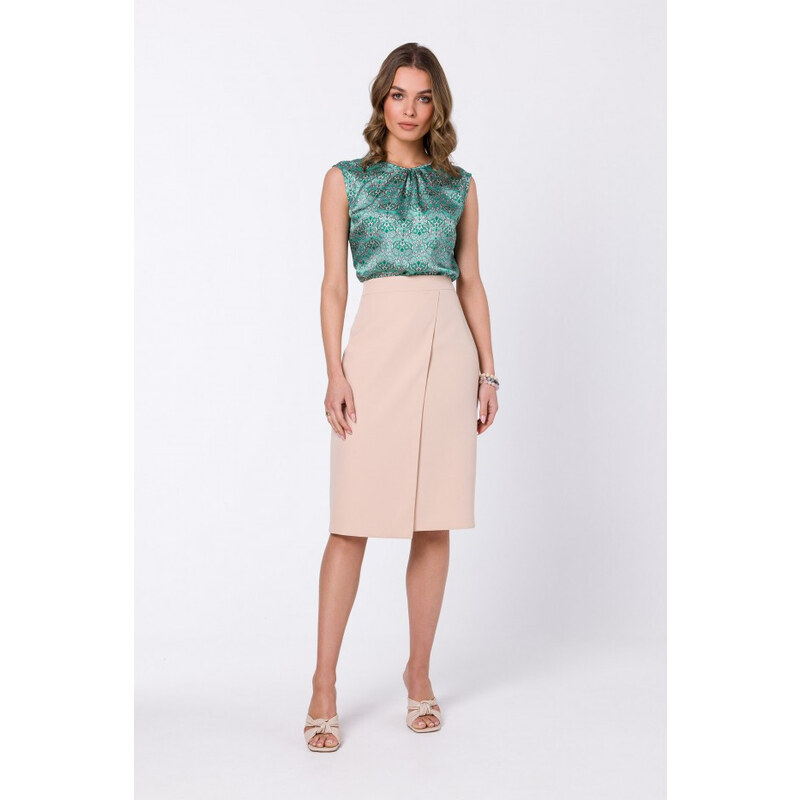 STYLOVE S343 Sukně áčkového střihu se zavinovacími detaily - béžová 79048668