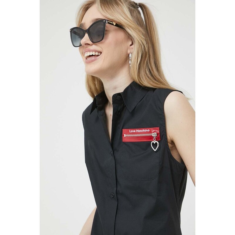 Košile Love Moschino dámská, černá barva, regular, s klasickým límcem